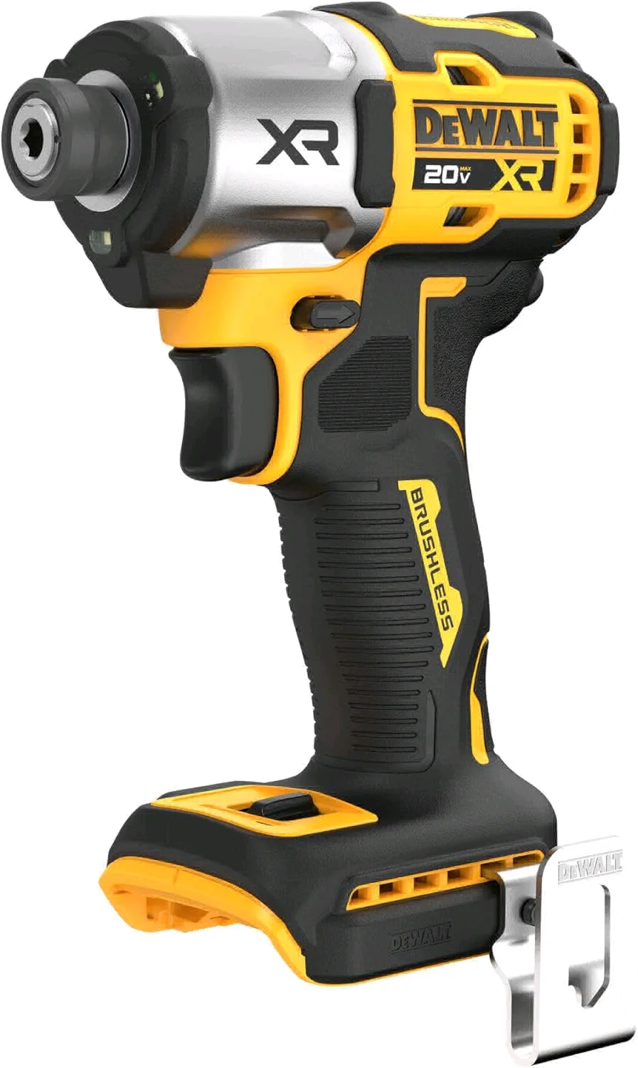 DEWALT Destornillador de impacto MAX XR de 20 V, par alto de 1/4 pulgadas, sin escobillas, 3 velocidades premium inalámbrico con luz LED, tiempo de funcionamiento extendido, solo herramienta (DCF845B)
