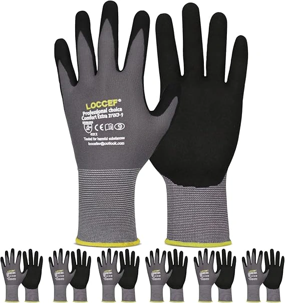 LOCCEF Guantes de Trabajo Nitrilo MicroFoam 6 Pares